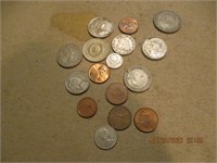 Lot of Foriegn Coins Plus 1 1909 V-Nickel ,