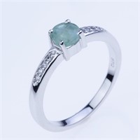 Size 6.5 Sterling Slv Emerald & Pave Zircon Ring