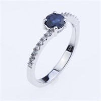 Size 6.5 Sapphire & Zircon Bypass Silver Ring