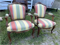 PAIR OF WALNUT FRENCH OPEN ARM CHAIRS