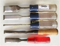 Lot of 5 wood chisels, 3 are Craftsman