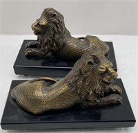2 Brass Lion Sculpture 6Hx9in
