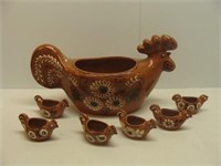 Brown Ceramic Hen and Chicks