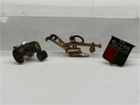 3 Oliver Pins and Charms-Plow, Tractor, Shield