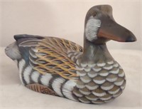 Hand Painted Carved Wood Duck Decoy, 10"