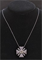 Sterling Silver, Pave Set CZ Pendant on Chain