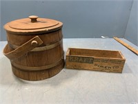 Colonial ice bucket and wooden cheese box