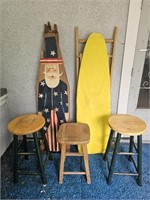 (2) Antique Wood Ironing Boards & (3) Bar Stools