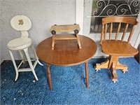 Children's Wood Table, Oak Chair, Vintage Foot