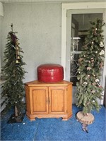 Corner Cabinet, (2) Solid Pine Trees & Footrest