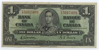 Canadian One Dollar Bank Note - 1937