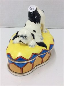 lidded container, figure of japanese chin