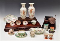 (23) COLLECTION OF ASIAN PORCELAINS & STANDS