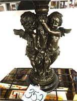 Two Cherub Candle Holder Bronze Sculpture on