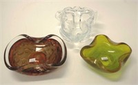 Three Murano art glass ashtrays