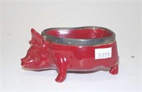 Royal Doulton flambe pig bowl with silver rim