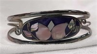 Antique silver bracelet inlaid abalone shell stone