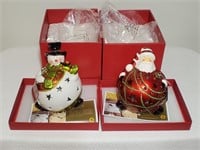 Snowman and Santa Clause Light Up Figurines