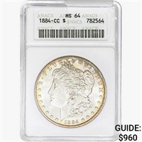 1884-CC Morgan Silver Dollar ANACS MS64