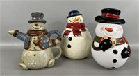 Snowman Teapot & Cookie Jar Lot