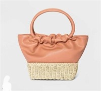 Mini Tote Handbag Straw & Salmon