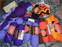 Yarn lot- Purple, orange, brown colored yarn-