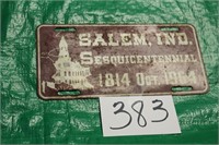 SALEM INDIANA SESQUINTENNIAL LICENSE PLATE 1964