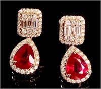 1.42ct Myanmar Ruby Dangle Earrings 18K Gold
