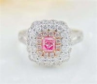 Natural Pink Diamond Ring 18K Gold