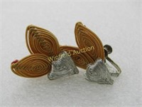 Vintage Silver & Gold Wrapped Butterfly Earrings,