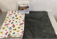 2 Fleece Throw Blankets & Full Size Mattress Cover