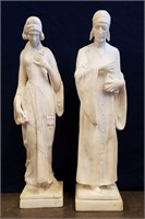 Pair 18" Italian Marble Statues Dante & Beatrice