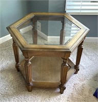 Glass & wicker end table