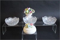 Cut Crystal Side Bowls & Floral China Bouquet