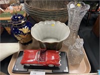 Diecast Corvette, Porcelain Planter, Glass Vase