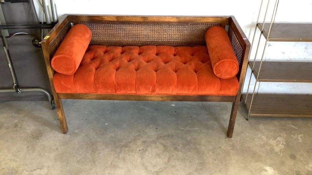 Vintage mid century cane parlor bench approx