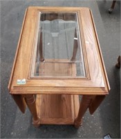 Drop Leaf Wood End Table w/ Glass Insert