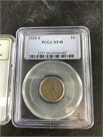 Lot of 2: 1924 S Wheat cent XF40 PCGS, and a 1909