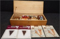 Sewing Box, Thread, Vintage Stockings & More