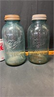2) blue half gallon jars