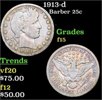 1913-d Barber Quarter 25c Grades f+