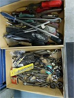 Two trays of tools including Taps dies files tin