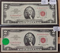 2X BID - 1963, 1963-A UNC $2 RED SEAL NOTES