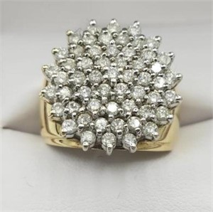 14k Yellow Gold Cluster 56 Diamond  Wide Band Ring