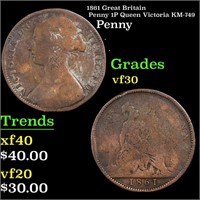 1861 Great Britain Penny 1P Queen Victoria KM-749