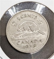 1938 Canadian 5-Cent Nickel Coin