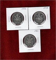 CANADA 1976 78 81 NICKEL 50 CENT COINS AU-UNC