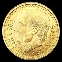 1945 Mexico .0603oz Gold 2 1/2 Pesos CHOICE BU