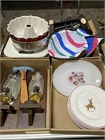4 Boxes of Oil Lamps, Angel Food Cake Tray,