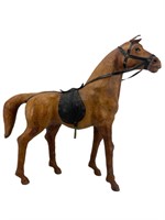 Vintage Leather Standing Tan Horse With Saddle